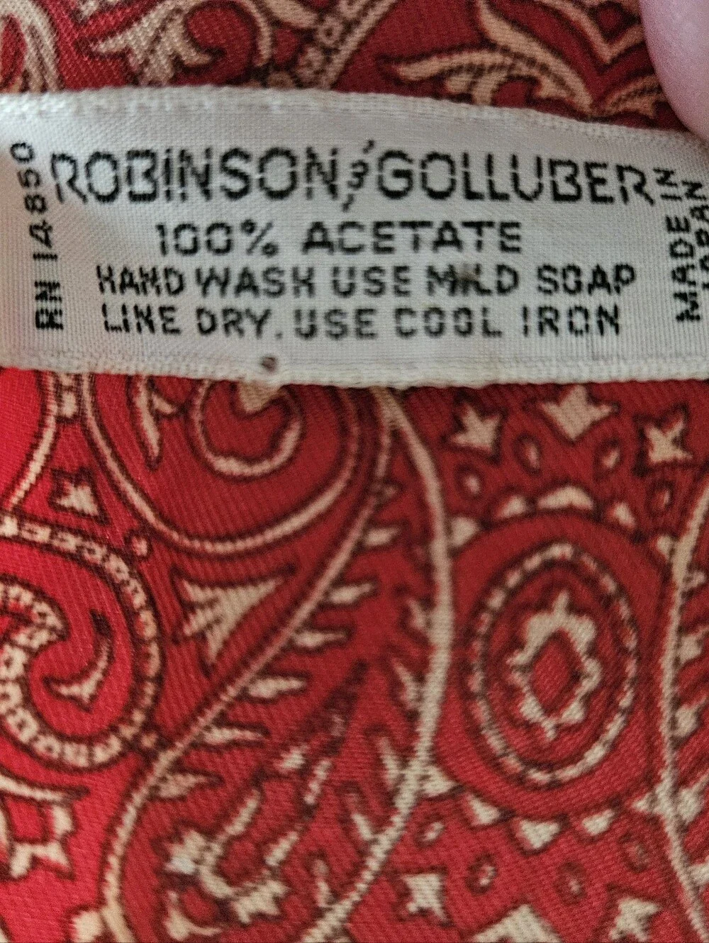 VTG ROBINSON & GOLLUBER Red Geometric Micro Diamond Paisley Border Scarf | SZ 35